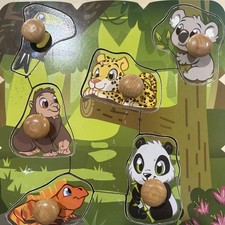 3 Wooden Peg Puzzles for Baby Toddlers Preschool Educational With Stand