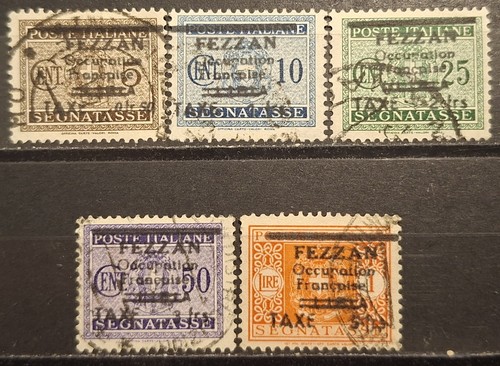 FEZZAN FRENCH OCCUPATION 1943 KINGDOM TAX MARKER SAS.1-5 USED COMPLETE SEE...