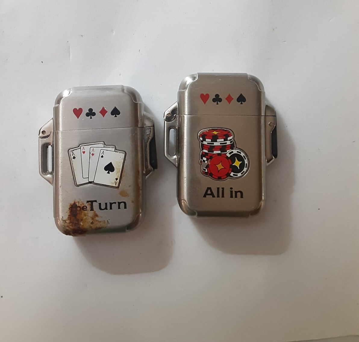 S "all In" "the Turn"  2" Tall, Silver-tone, Some Discolorat