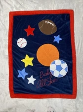 Koala Baby All Star Baby Blanket Sports Football Basketball Red Trim Blue Sherpa