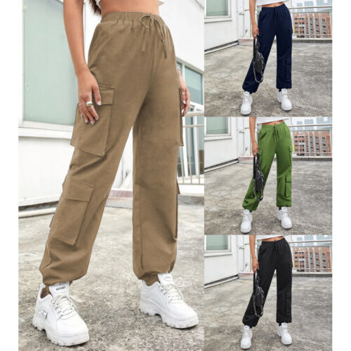 Womens Combat Cargo Multi-Pocket Trousers High Waist Joggers Casual Pants Bottom - Picture 1 of 12