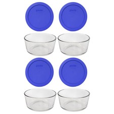 Pyrex 4 7201 4-Cup Glass Bowls  4 7201-PC Sapphire Blue Lids