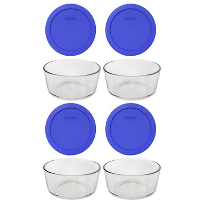 Pyrex (4) 7201 4-Cup Glass Bowls & (4) 7201-PC Sapphire Blue Lids | eBay