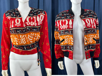 Women s 2 Piece Carole Little Jacket Top NWT Multicolored Cropped Tribal  Sz. 8