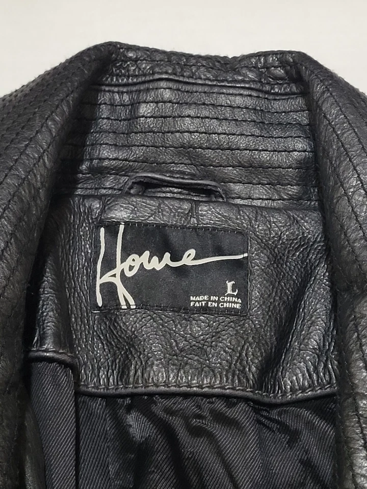 Chaqueta pesada de cuero genuino Howe para hombre negra talla grande varios bolsillos Foto 3 de 4