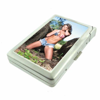 Louisiana Pin Up Girls D6 Cigarette Case with Built in Lighter Metal Wallet 