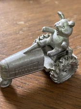 Vintage Spoontiques Smiling Pig On Tractor Pewter 