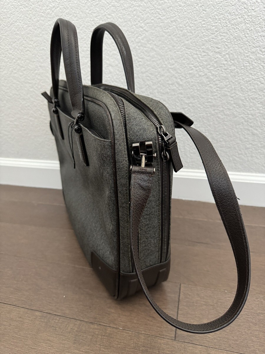 Tumi Astor Ansonia Leather Trim Laptop Earl Grey Coated