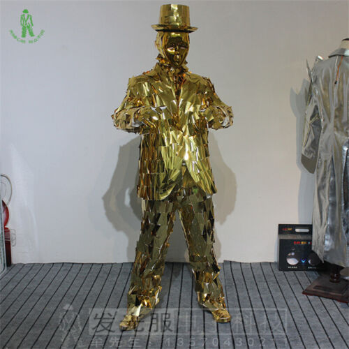 Mirror Clothing Suit Silver/Golden Stage Performance Popping Costume W/ Shoes - Picture 12 of 14