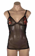 Frederick  s Of Hollywood Mesh Teddy Bodysuit Sz M Fringe Cut-outs Vintage 90s