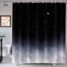 Black Shower Curtain,Stars and New Moon Bathroom Curtain Night Starry Sky Shower