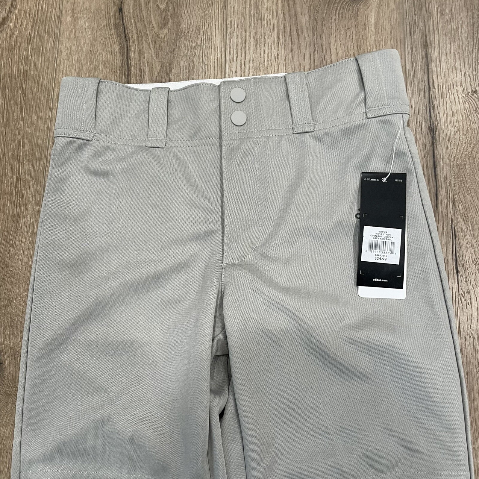 Adidas Boys Baseball Pants Small Gray Triple Stripe Open Bottom Slim