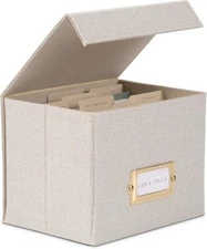 Beautiful Greeting Card Organizer Box With Dividers - Sturdy Linen Storage Bo...
