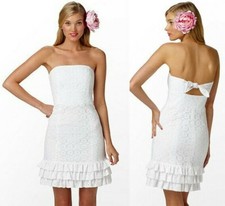 Lilly Pulitzer Franco Lace White Petal Pusher Ruffle Tie Back Strapless Dress