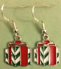 CHRISTMAS PRESENT EARRINGS - Enamel with Sterling Silver Ear Wires GIFT HOLIDAY
