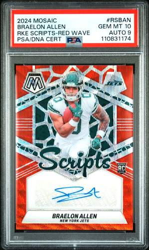 2024 Mosaic Braelon Allen Rookie Scripts Red Wave #RSBAN PSA 10/9 RC Jets Pop 2