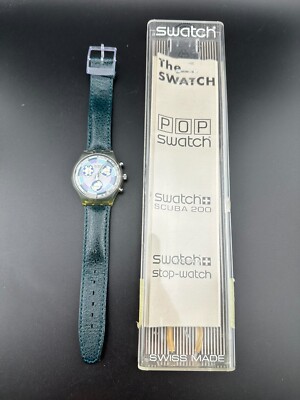 1992 Swatch Chrono Watch GREENTIC SCV100 w/ Case & Papers Quartz