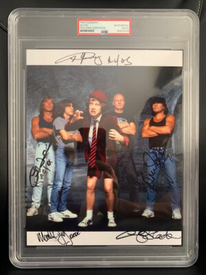 AC/DC HAND SIGNED 8x10 COLOR PHOTO RARE SIGNED BY WHOLE BAND+PSA ...