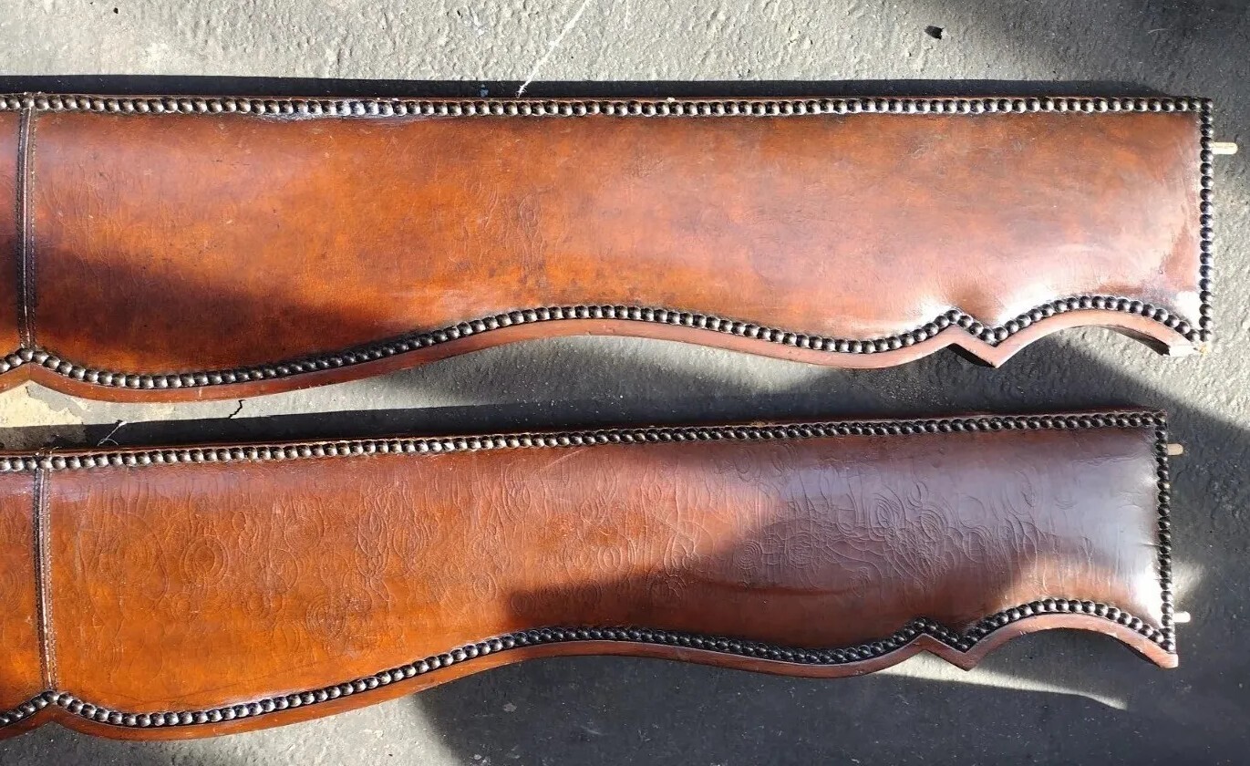 Acquisitions by Henredon 2005 Studded Leather Mahogany Queen Bed Frame