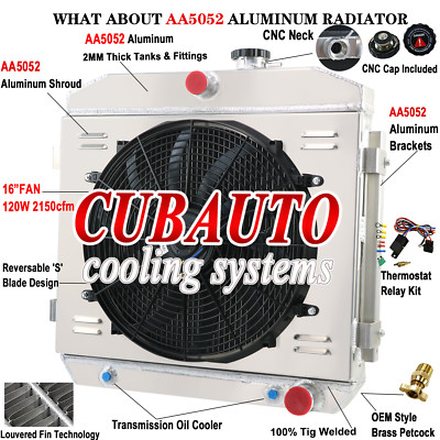 3 Row Radiator Shroud Fan Fit 55-1957 Chevy Bel Air Del Ray Nomad 4.3L 4.6L V8