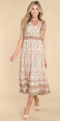 knee length dresses for ladies Inara Pink Floral Print Ruffle Maxi Dress main image 1