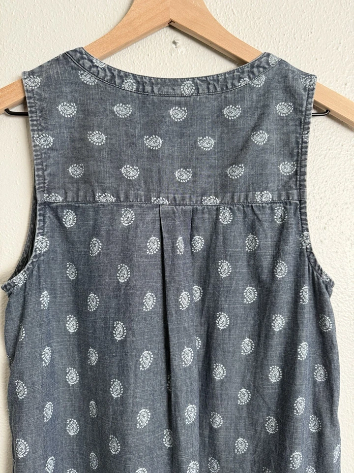 Pure Jill Indigo Sleeveless Popover Denim Chambray Paisley Dress Small J. Jill - Image 4 of 4