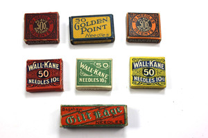 Antique LOT of Seven (7) Full Phonograph Needles Boxes - Assorted Makers