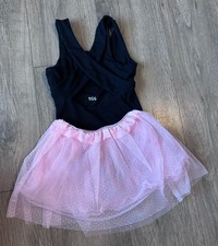 DSG 2xs Sz 4-5 Girls Black Sleeveless Cross-Back Leotard with Pink Tutu kids
