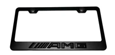 3D AMG Mercedes Benz Emblem Stainless Steel Black License Plate Frame W/ Caps