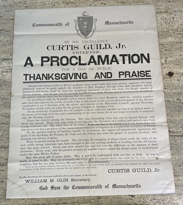 Vintage Original 1908 Massachusetts THANKSGIVING PROCLAMATION Broadside Poster