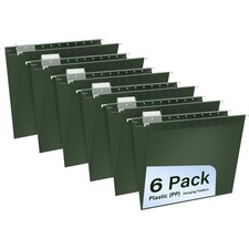Plastic Hanging File Folders, 6 Pack Olive Hanging Folders  Letter Size with 1/5