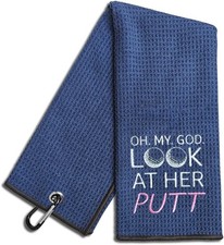 Oh My God Look at Her Navy Putt Embroidered Golf Towel, Funny Large,