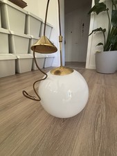 Vintage Hängelampe Deckenlampe Opalglas Kugel 30cm Messing Weiß