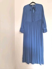 MANGO : ROBE LONGUE AMPLE BOHEME BLEUE DRESS KLEID FOLK AMPLEUR NOEUD 