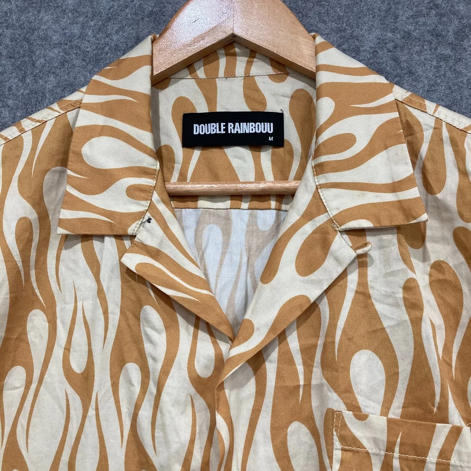 Double Rainbow Mens Shirt Size Medium Brown Flames Button Short Sleeve 43013 - Image 3 of 4