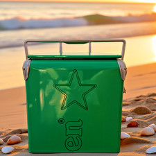 Caja de hielo Heineken 13L, bebidas heladas todo el día para playa, cofre resistente al óxido
