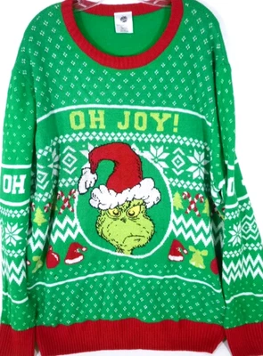 Dr Seuss The GRINCH-Mens Christmas Sweater-2XL XXL-100% Acrylic-Funny Xmas - Image 1 of 4