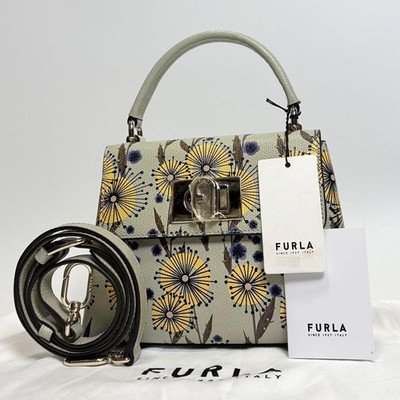Furla 1927 Mini Top Handle Floral Leather Shoulder Crossbody Bag Mint Flower