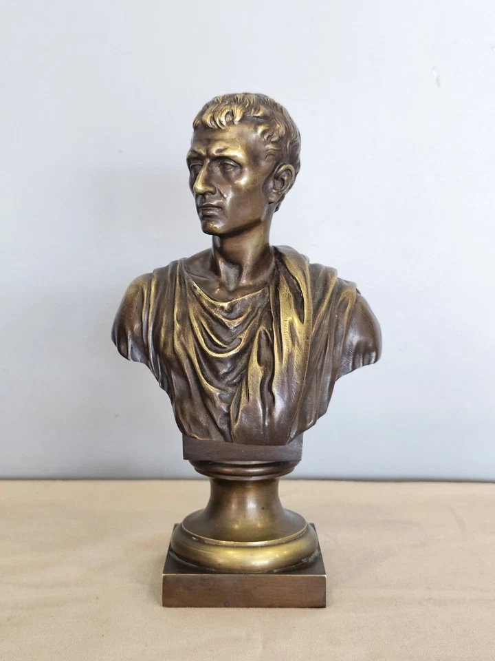 Ancienne Scuplture Buste Jules César Bronze Signée Moreau Mathurin Hors Concours - Photo 1/4
