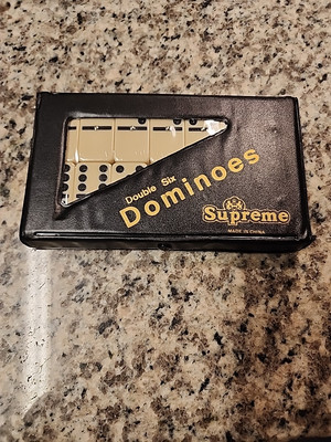 Vintage Supreme DOUBLE Six STANDARD Dominoes Set of 28, Original Black Case