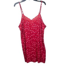 JOYSPOON Red Heart Print Lace Trim Cami Sleep Chemise Nightgown L 12-14