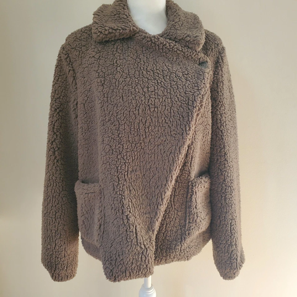 Chaqueta ligera JACK by BB Dakota Teddy difusa acogedora polar marrón talla grande Foto 3 de 4