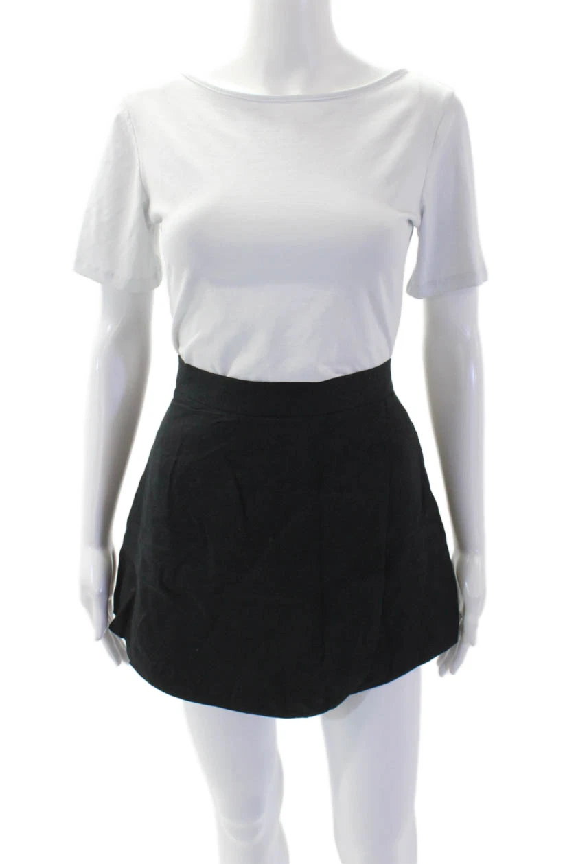 Parentezi Womens Linen Draped Back Zipped Mini A-Line Skort Black Size S