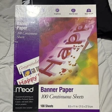 Mead Banner Paper 100 Continuous Sheets 8.5 x 11 in. New Sealed