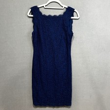 Adrianna Papell Evening Sheath Dress Size 8 Royal Blue Lace V-Neck Zip Back