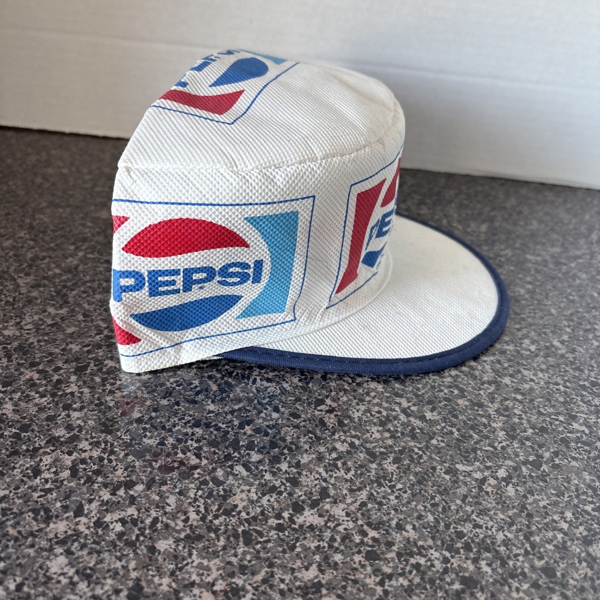 Vintage Pepsi Cola Painters Hat Cap White Logo 80s 90s Small to