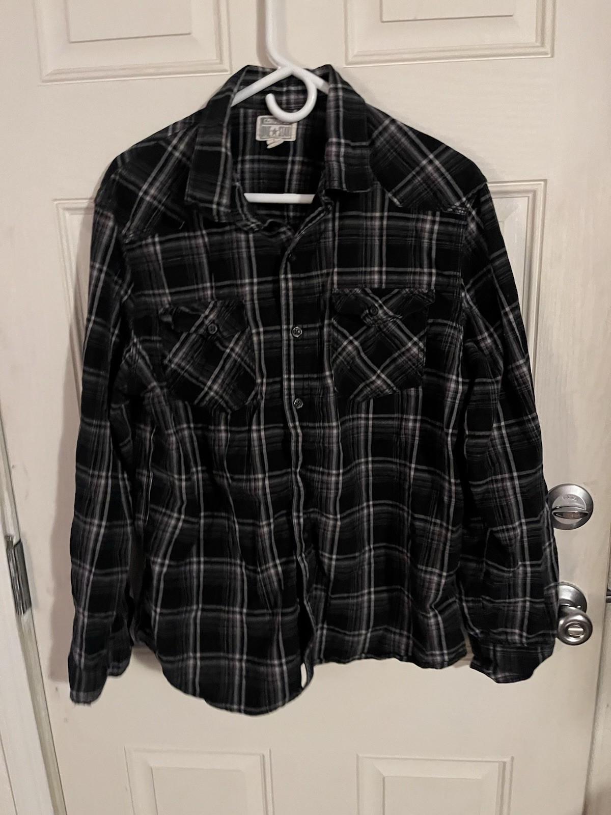 Converse Shirt Men Large Gray Button Down Western One Star Plaid Vtg Flannel