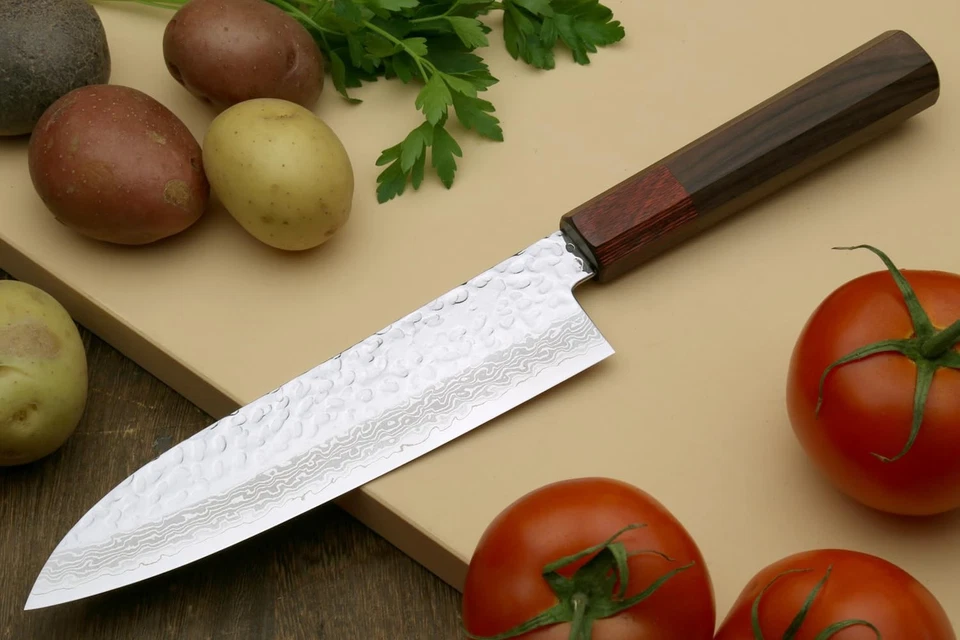 Cuchillo de chef japonés multiusos Damasco Santoku martillado 46 capas VG10 (7"... Foto 3 de 4