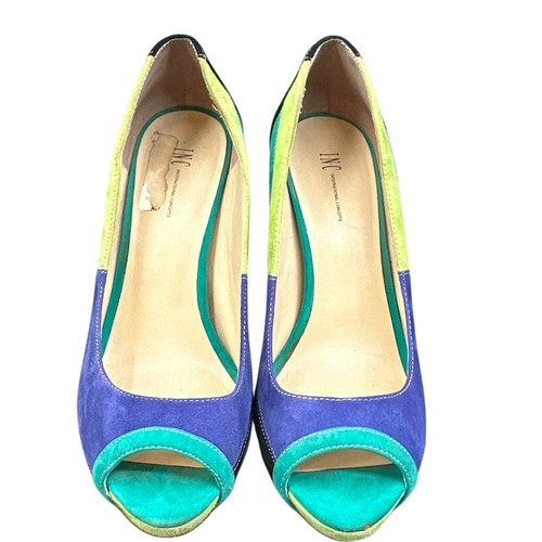 INC Platform Pump 10M Suede Patchwork Multicolor Funky Y2K Peep Toe Artsy Career - Picture 8 of 21
