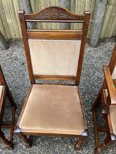 Vintage Old Charm Dining Chairs Carved Turned Oak Country Style High Back x 4 - Picture 7 of 18